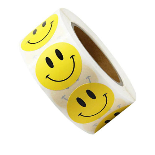 Yellow Happy Face Dot Labels Stickers